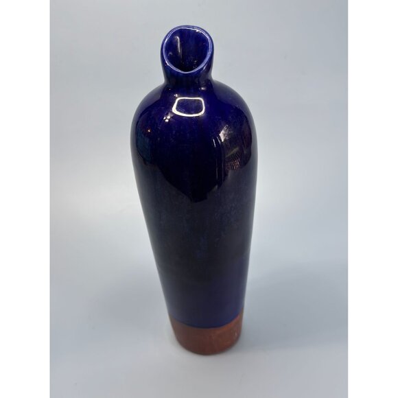 MCM Designer Vase By Sablo Machini 8.25" Tall Blue & Slag Clay Bottom - Picture 4 of 6